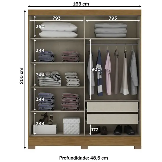 B74-127 Roupeiro 02 Portas Deslizantes Nature/OFF White