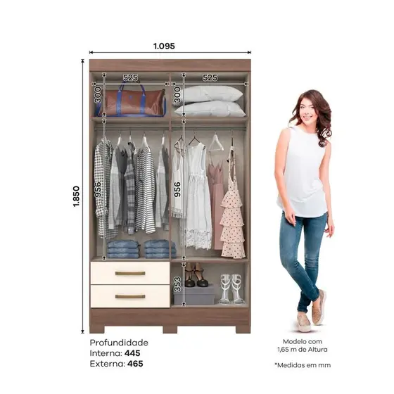 Roupeiro 04 Portas 02 Gavetas com Pes Castanho HP/OFF White