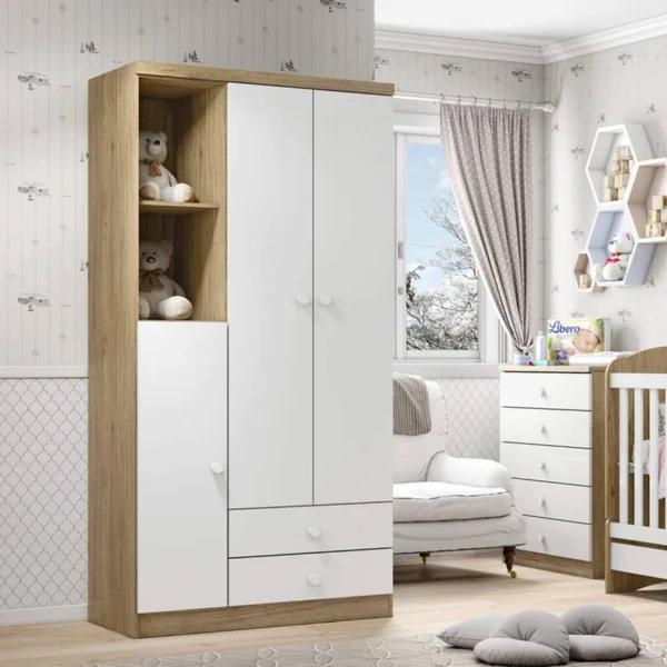 Roupeiro Bala de Menta 3 Pts Rustico/Branco