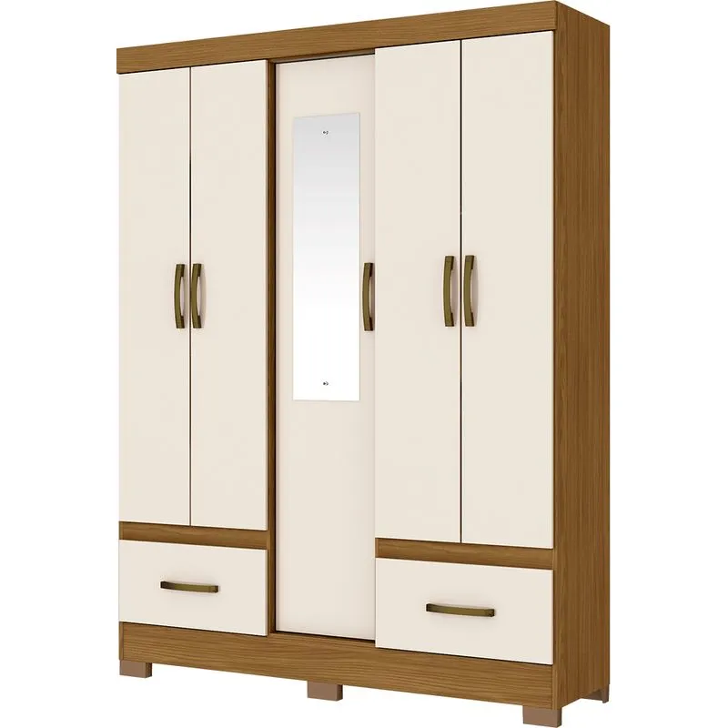 B60-127 Roupeiro 05 Portas 02 Gavetas Nature/Off White