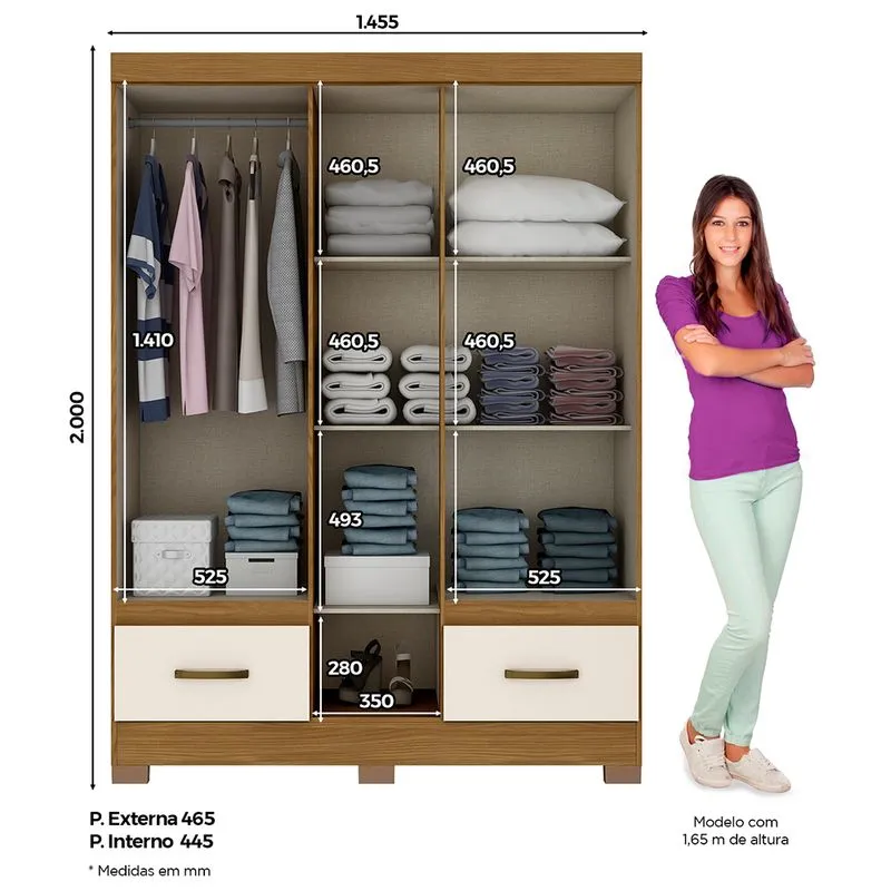 B60-127 Roupeiro 05 Portas 02 Gavetas Nature/Off White