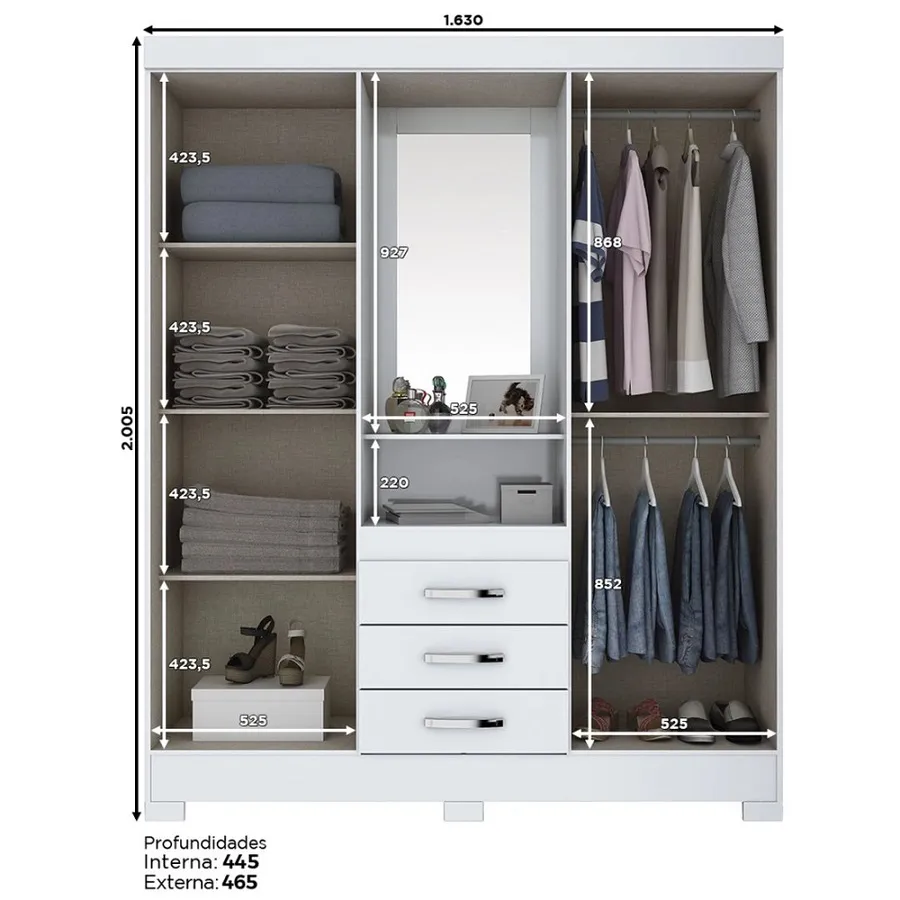 B24-66 Roupeiro 04 Portas 03 Gavetas Branco