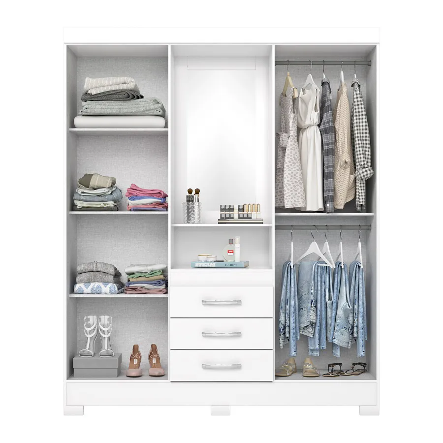 B24-66 Roupeiro 04 Portas 03 Gavetas Branco