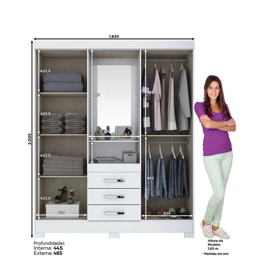 B24-66 Roupeiro 04 Portas 03 Gavetas Branco