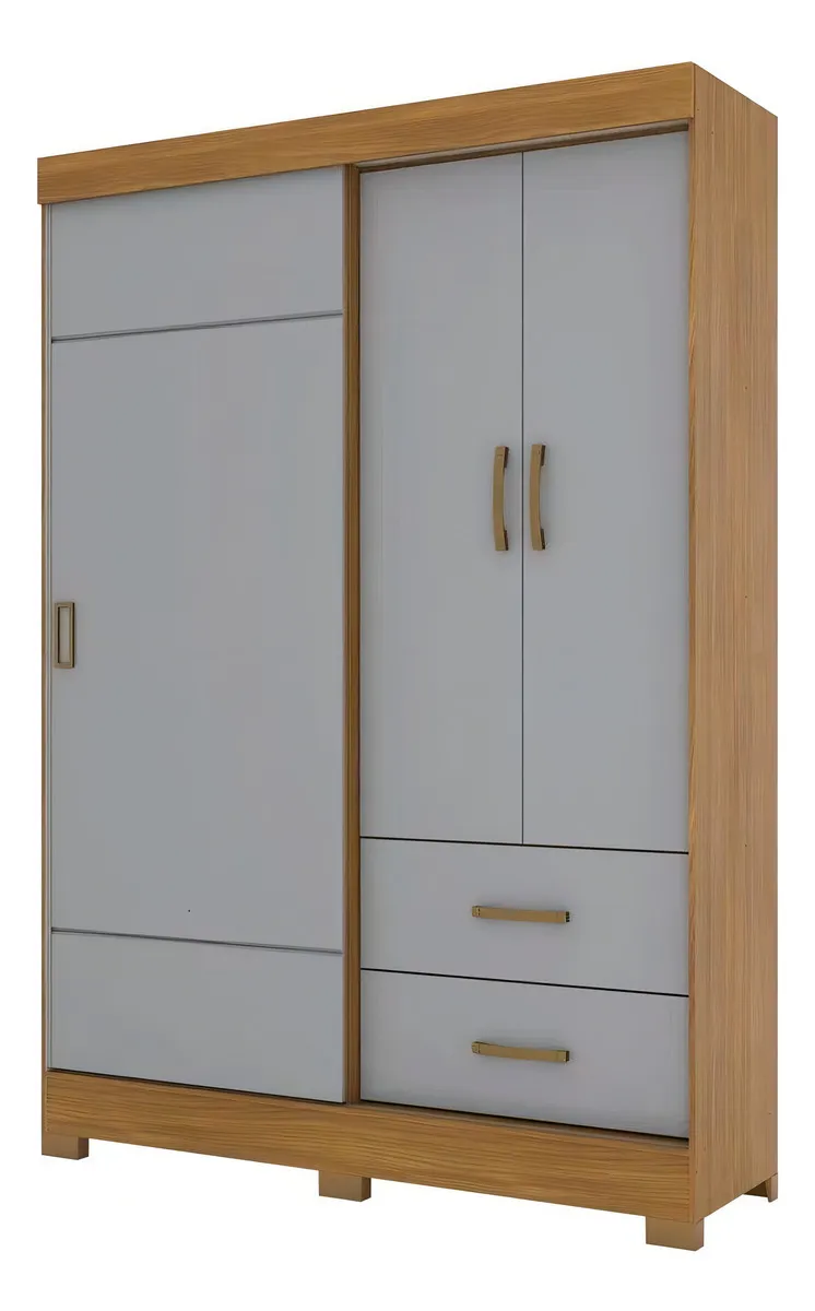 B59-166 ROUPEIRO 03 PORTAS 02 GAVETAS NATURE/CINZA