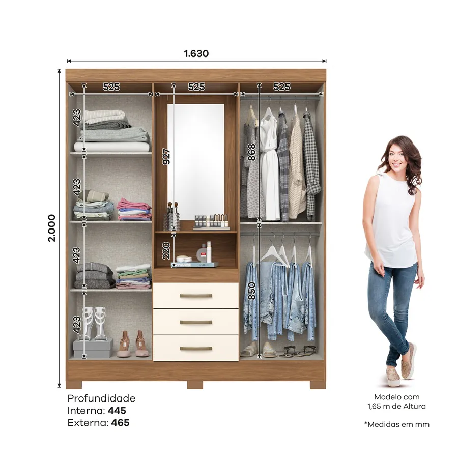 B24-127 Roupeiro 04 Portas 03 Gavetas Nature/Off White