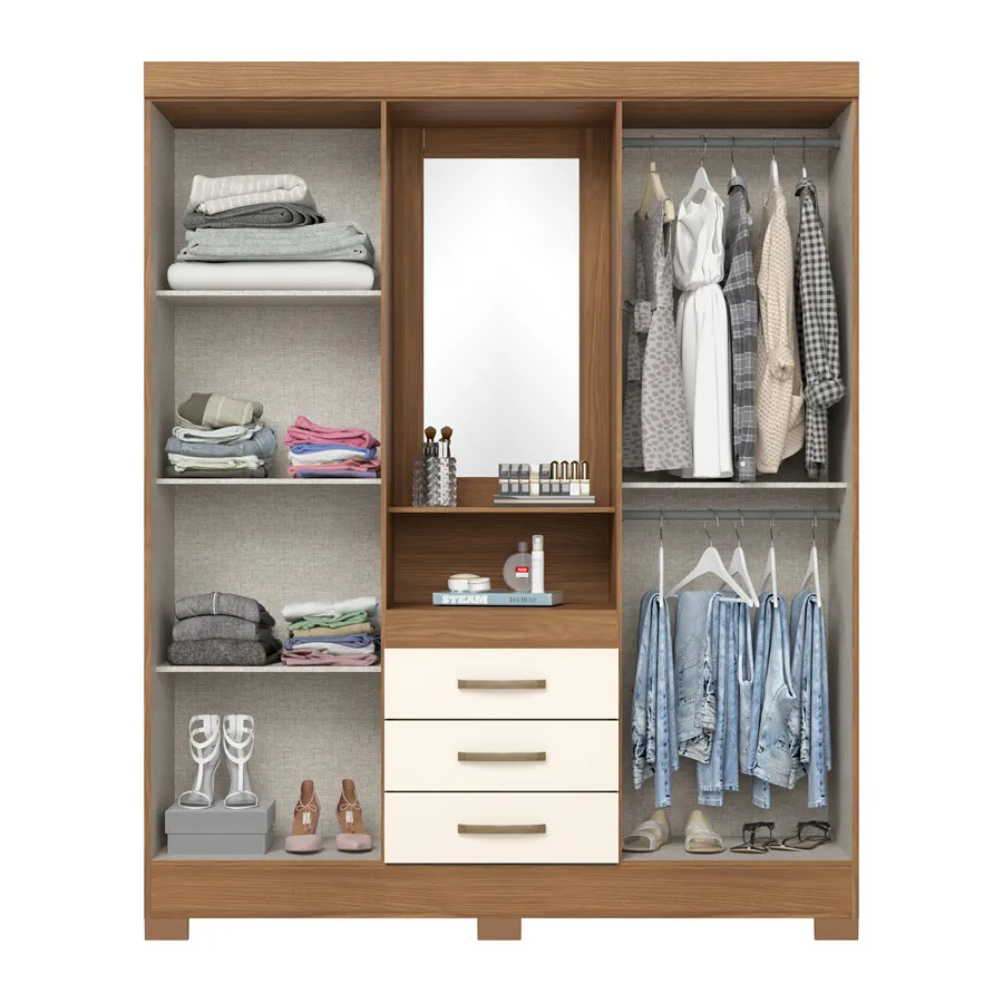 B24-127 Roupeiro 04 Portas 03 Gavetas Nature/Off White