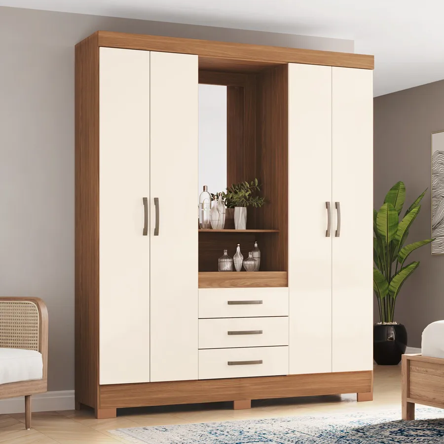B24-127 Roupeiro 04 Portas 03 Gavetas Nature/Off White