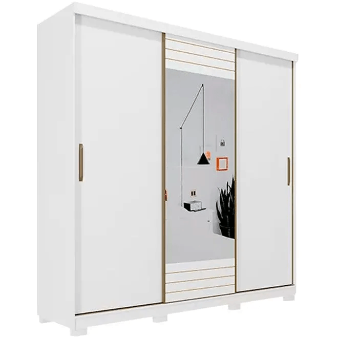 ROUPEIRO BUZIOS 3 PORTAS SLIDE COM KIT 2 ESPELHOS BRANCO