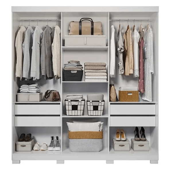 ROUPEIRO BUZIOS 3 PORTAS SLIDE COM KIT 2 ESPELHOS BRANCO