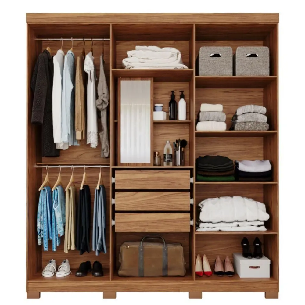 ROUPEIRO CLARA 6 PORTAS FLEX COM KIT DIVISÃO GIRATORIO + ESPELHO CINAMOMO/GRAFIATO