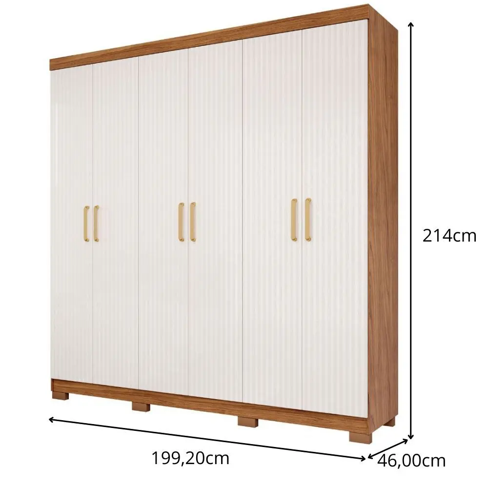 ROUPEIRO CLARA 6 PORTAS FLEX COM KIT DIVISÃO GIRATORIO + ESPELHO CINAMOMO/GRAFIATO