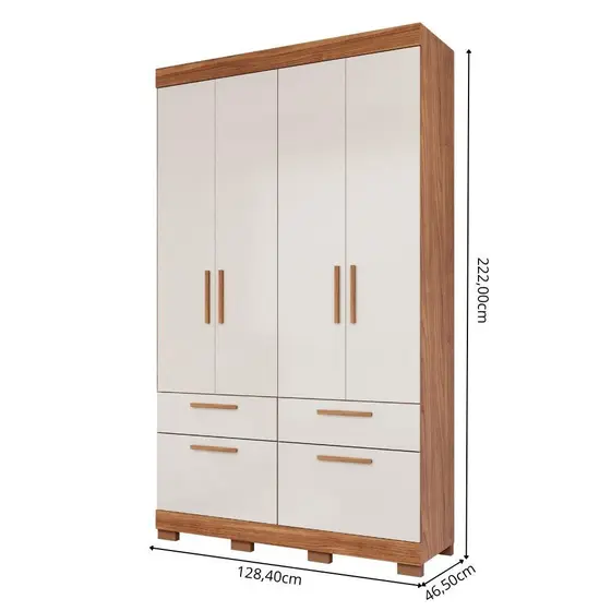 ROUPEIRO PORTO 4 PORTAS COM KIT 2 ESPELHOS CINAMOMO/OFF WHITE