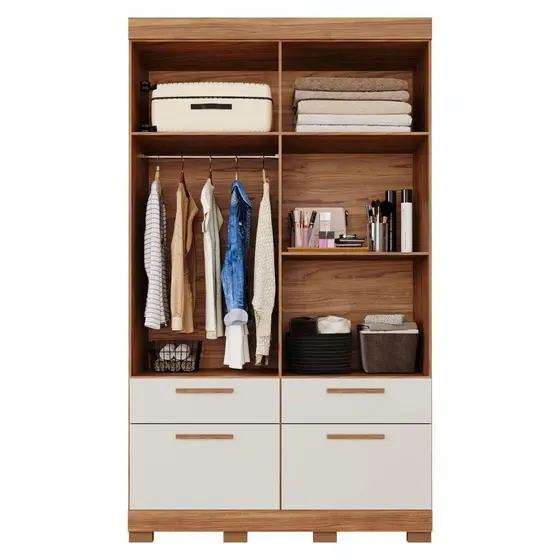 ROUPEIRO PORTO 4 PORTAS COM KIT 2 ESPELHOS CINAMOMO/OFF WHITE