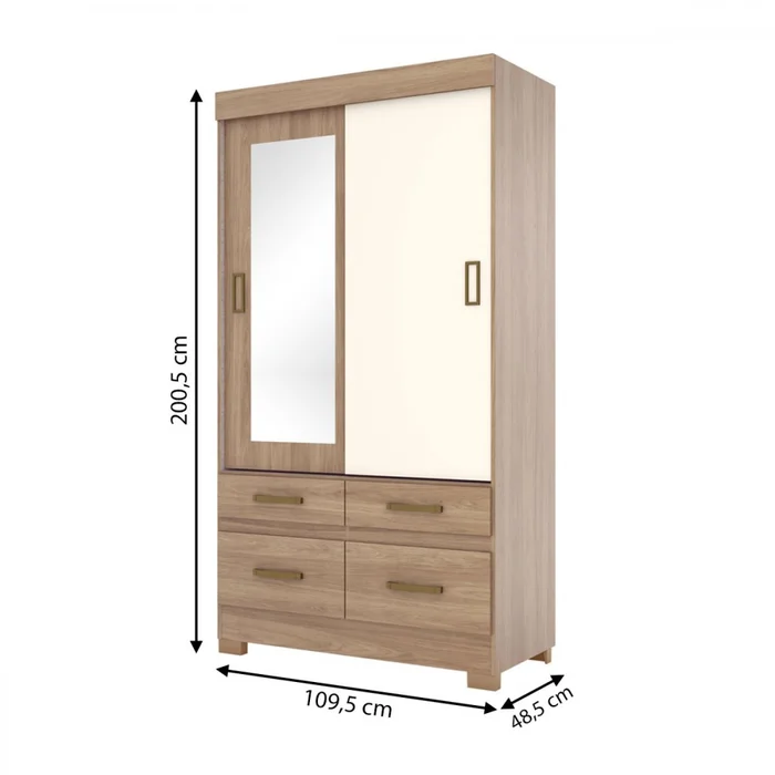 BE25-201 Roupeiro 2Pts Deslz 4Gav Jequi Br/Jequi Br/Off White