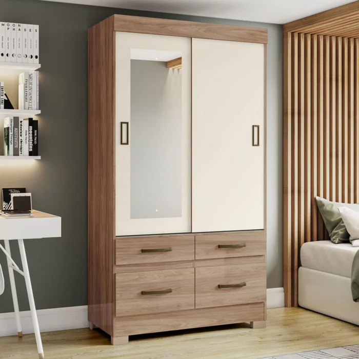 BE25-201 Roupeiro 2Pts Deslz 4Gav Jequi Br/Jequi Br/Off White