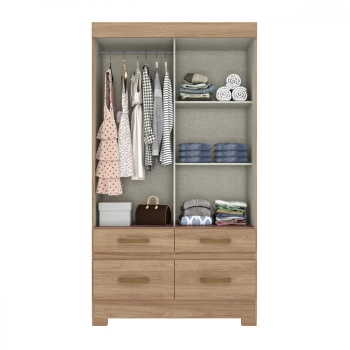 BE25-201 Roupeiro 2Pts Deslz 4Gav Jequi Br/Jequi Br/Off White