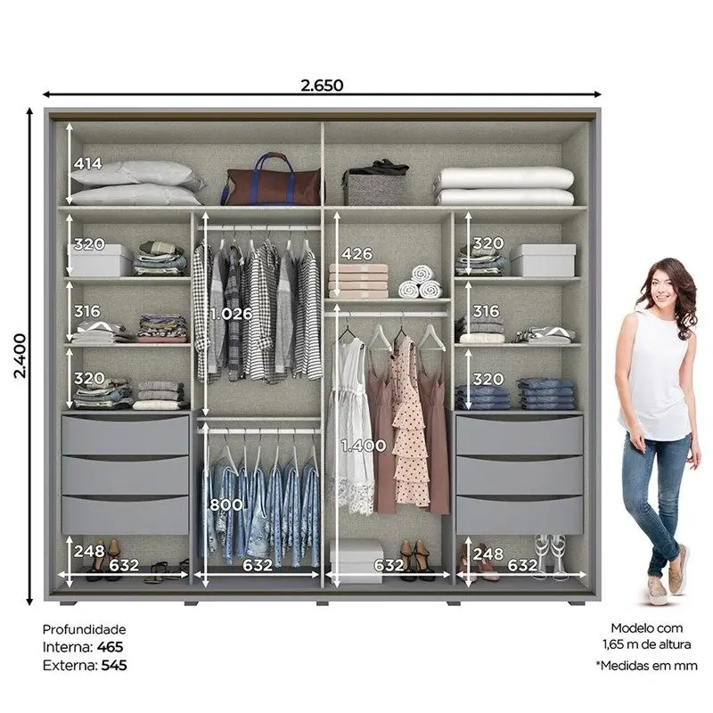 ROUPEIRO VICENZA 2 PTS DESLIZANTE CINZA