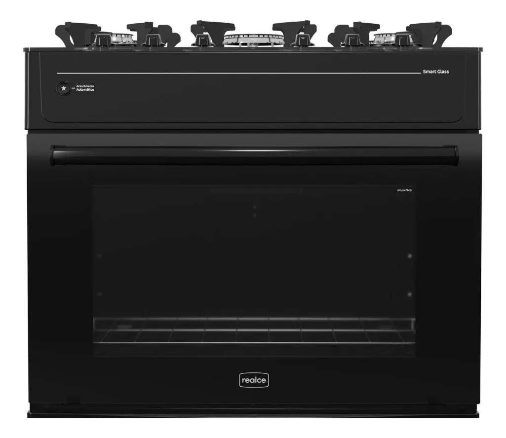 FOGAO A GAS REALCE PREMIUM GLASS 5Q PRETO