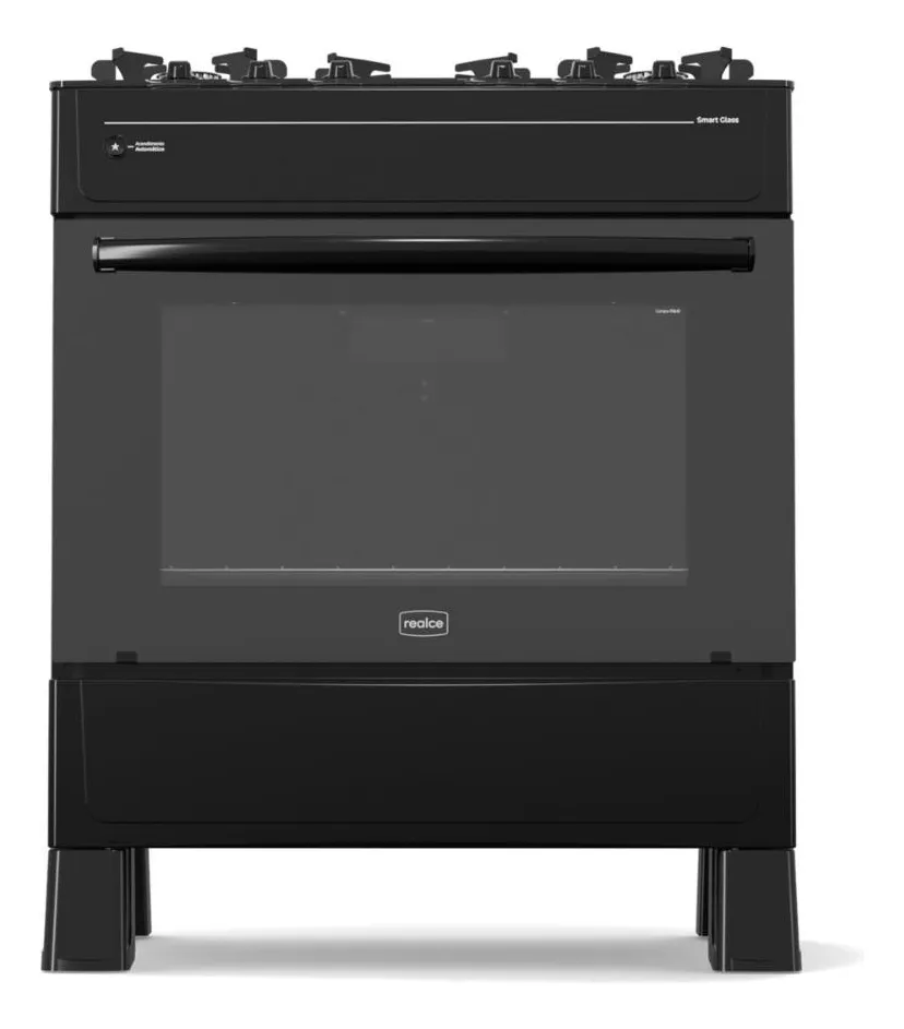 FOGAO A GAS REALCE PREMIUM GLASS 5Q PRETO