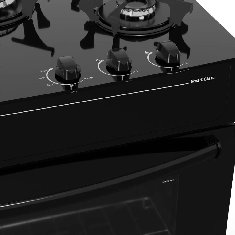 FOGAO A GAS REALCE PREMIUM GLASS 5Q PRETO