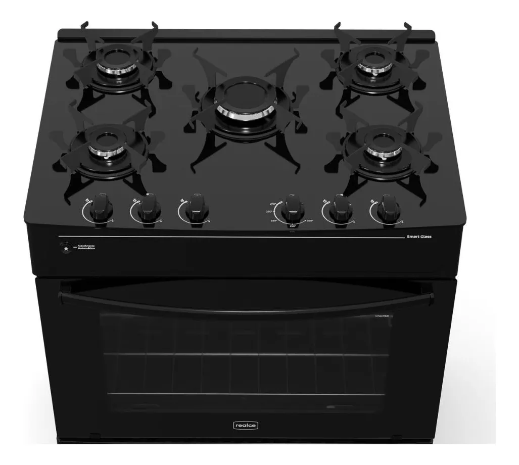 FOGAO A GAS REALCE PREMIUM GLASS 5Q PRETO