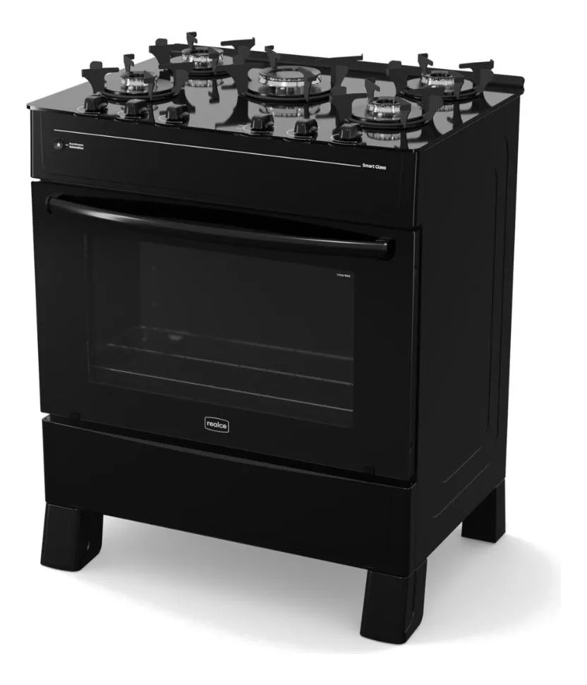 FOGAO A GAS REALCE PREMIUM GLASS 5Q PRETO