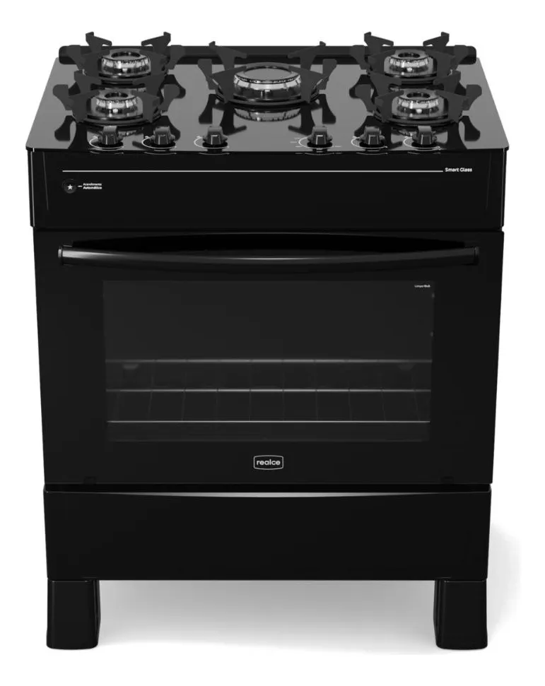 FOGAO A GAS REALCE PREMIUM GLASS 5Q PRETO