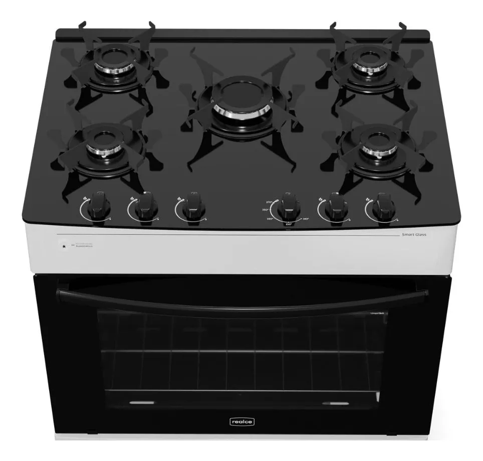 FOGAO A GAS REALCE PREMIUM GLASS 5Q BRANCO