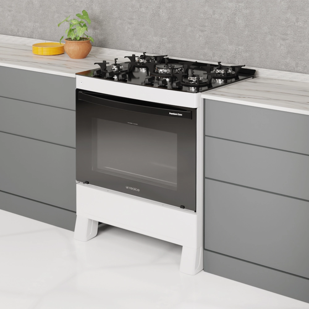 FOGAO A GAS REALCE PREMIUM GLASS 5Q BRANCO