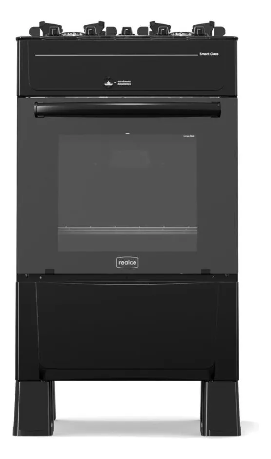 FOGAO A GAS REALCE PREMIUM GLASS 4Q PRETO