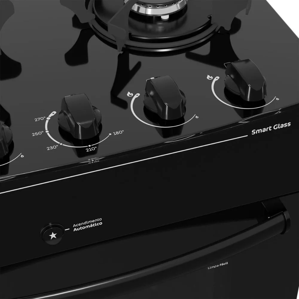 FOGAO A GAS REALCE PREMIUM GLASS 4Q PRETO