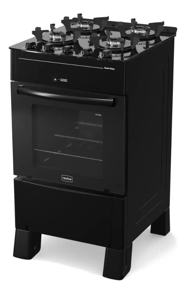 FOGAO A GAS REALCE PREMIUM GLASS 4Q PRETO