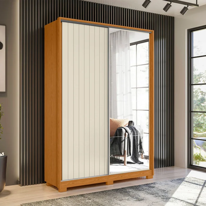 GUARDA ROUPA FRIZATTO 4 C ESPELHO CINAMOMO/OFF WHITE (FLEX)