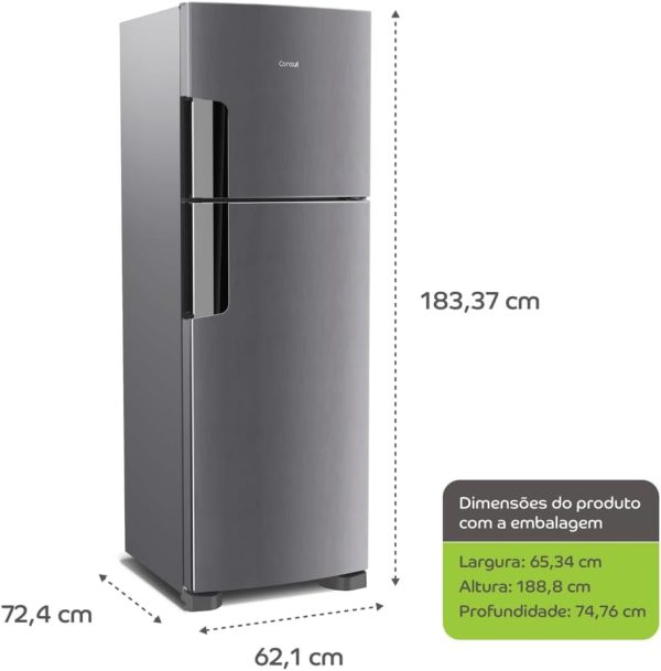 GELADEIRA 386L CONSUL 2P F. FREE CLASSE A CRM44AKANA INOX 110 VOLTS