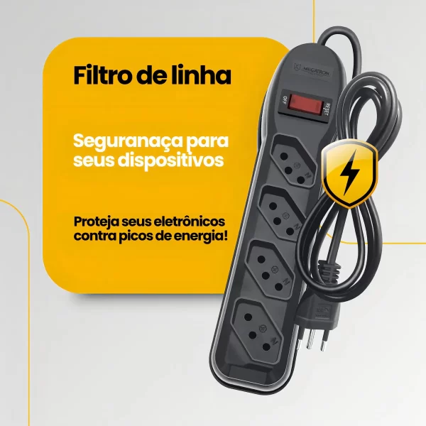 FILTRO DE LINHA 04 TOMADAS PRETO PP CIRCULAR 3X0,75X1,00M 10A MEGATRON