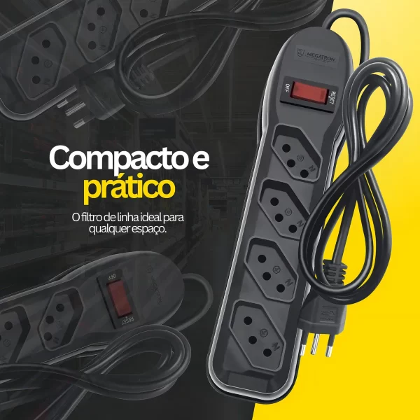 FILTRO DE LINHA 04 TOMADAS PRETO PP CIRCULAR 3X0,75X1,00M 10A MEGATRON