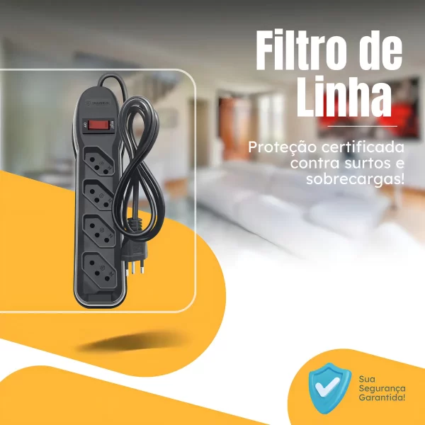 FILTRO DE LINHA 04 TOMADAS PRETO PP CIRCULAR 3X0,75X1,00M 10A MEGATRON
