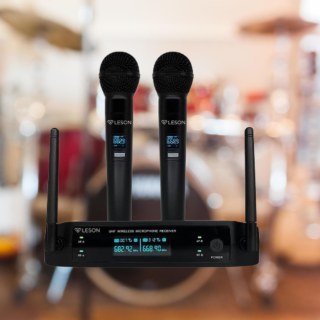 MICROFONE SEM FIO DE MAO DUPLO LS-962 DIGITAL PRETO LESON
