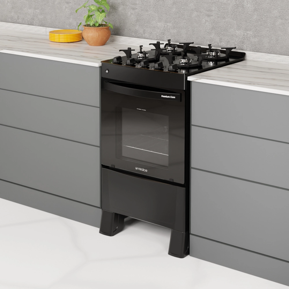 FOGAO A GAS REALCE PREMIUM GLASS 4Q PRETO