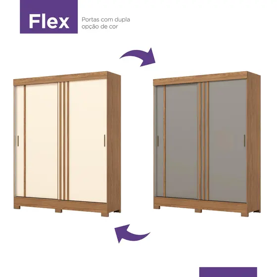Roupeiro 2 Portas Deslizantes Nature/Off White/Cinza