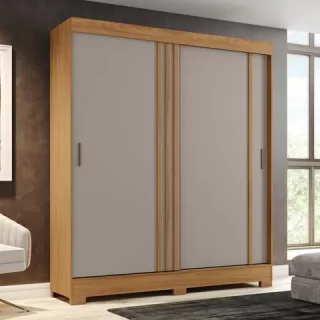 Roupeiro 2 Portas Deslizantes Nature/Off White/Cinza