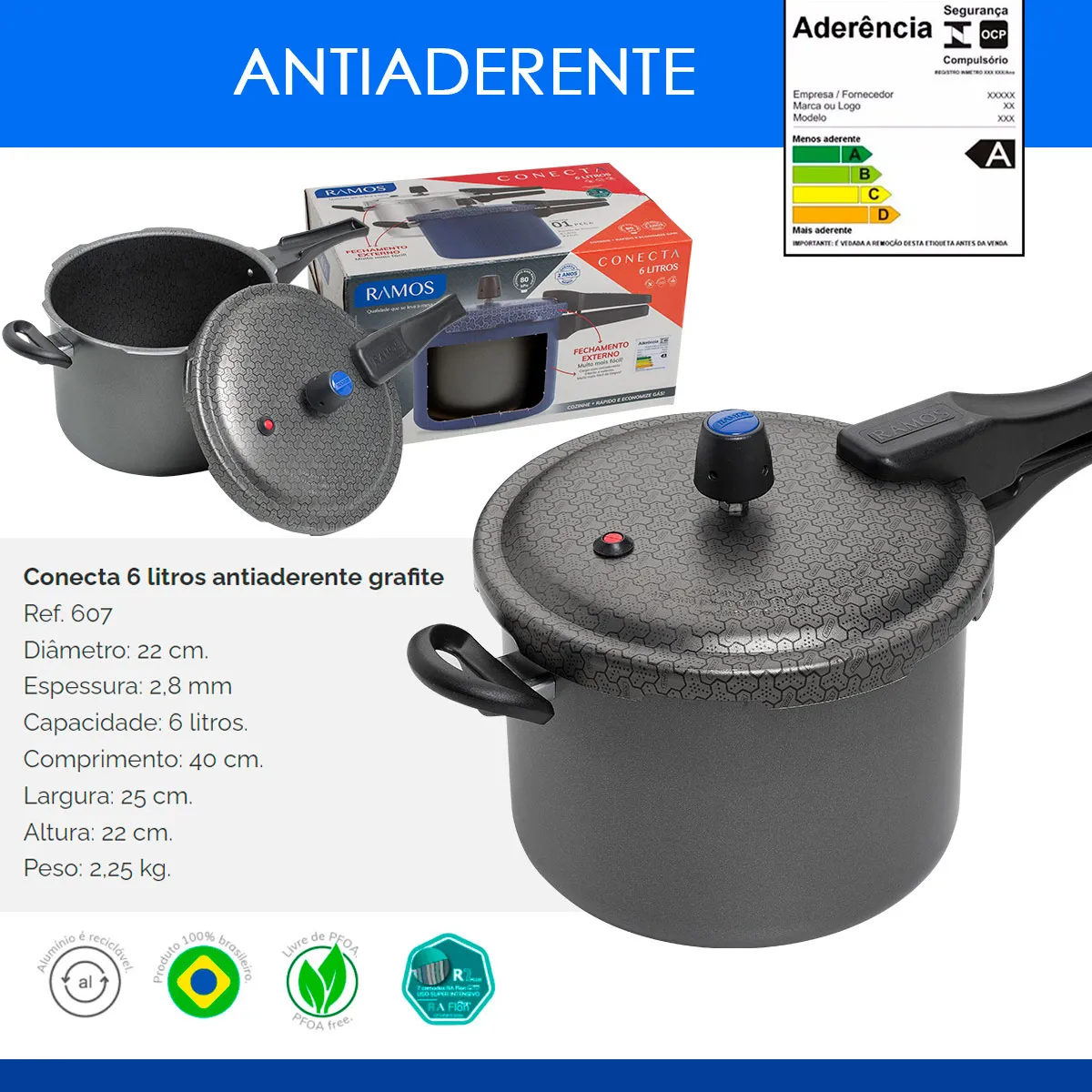 PANELA DE PRESSAO CONECTA RAMOS 6 L ANTIAD. GRAFITE (F.E.)