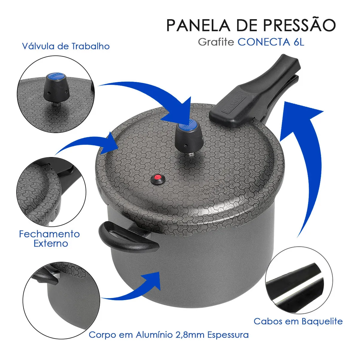 PANELA DE PRESSAO CONECTA RAMOS 6 L ANTIAD. GRAFITE (F.E.)