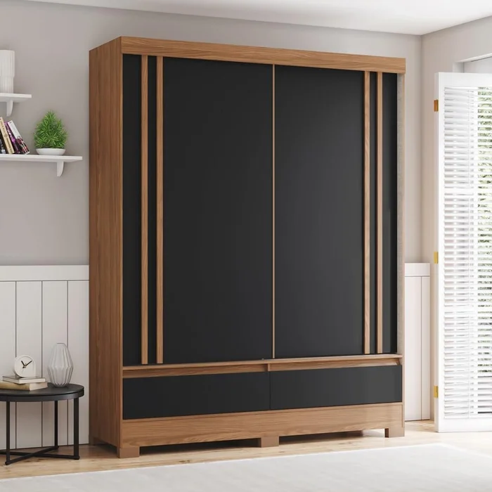 Roupeiro 2Pts Deslizantes Nature/Off White/Preto HP