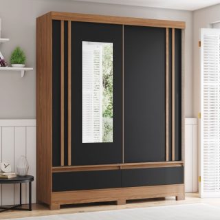 Roupeiro 2Pts Deslizantes Nature/Off White/Preto HP