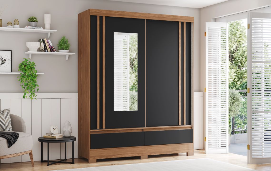 Roupeiro 2Pts Deslizantes Nature/Off White/Preto HP