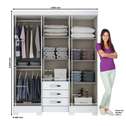 B23-10 Roupeiro 06 Portas 03 Gavetas Branco