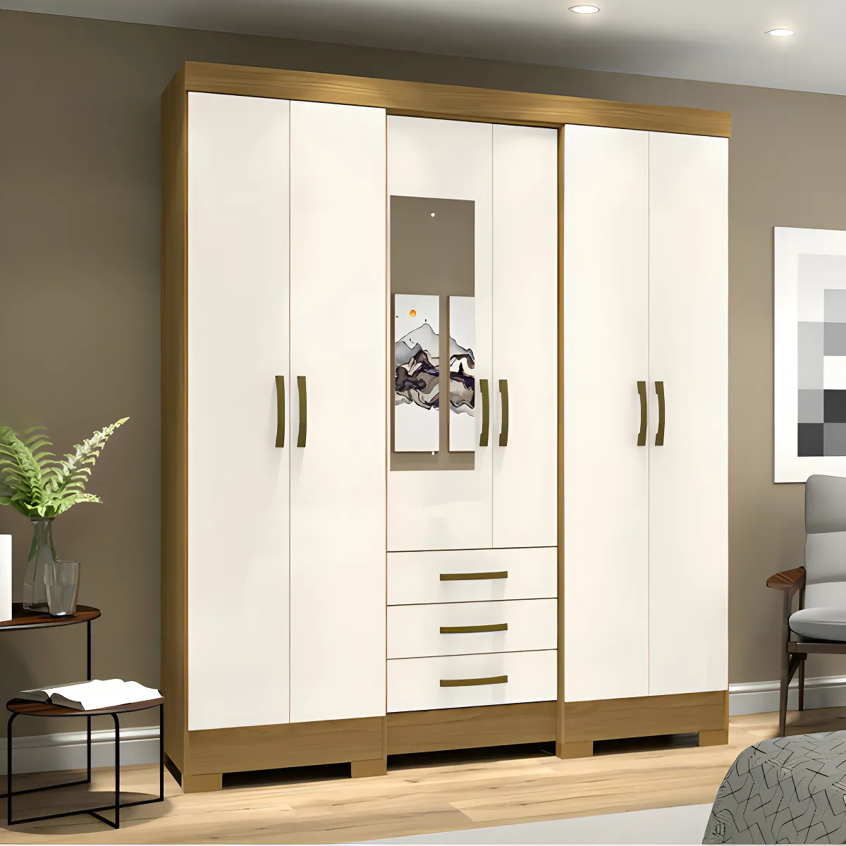 Roupeiro 06 Portas 03 Gavetas Nature/OFF White