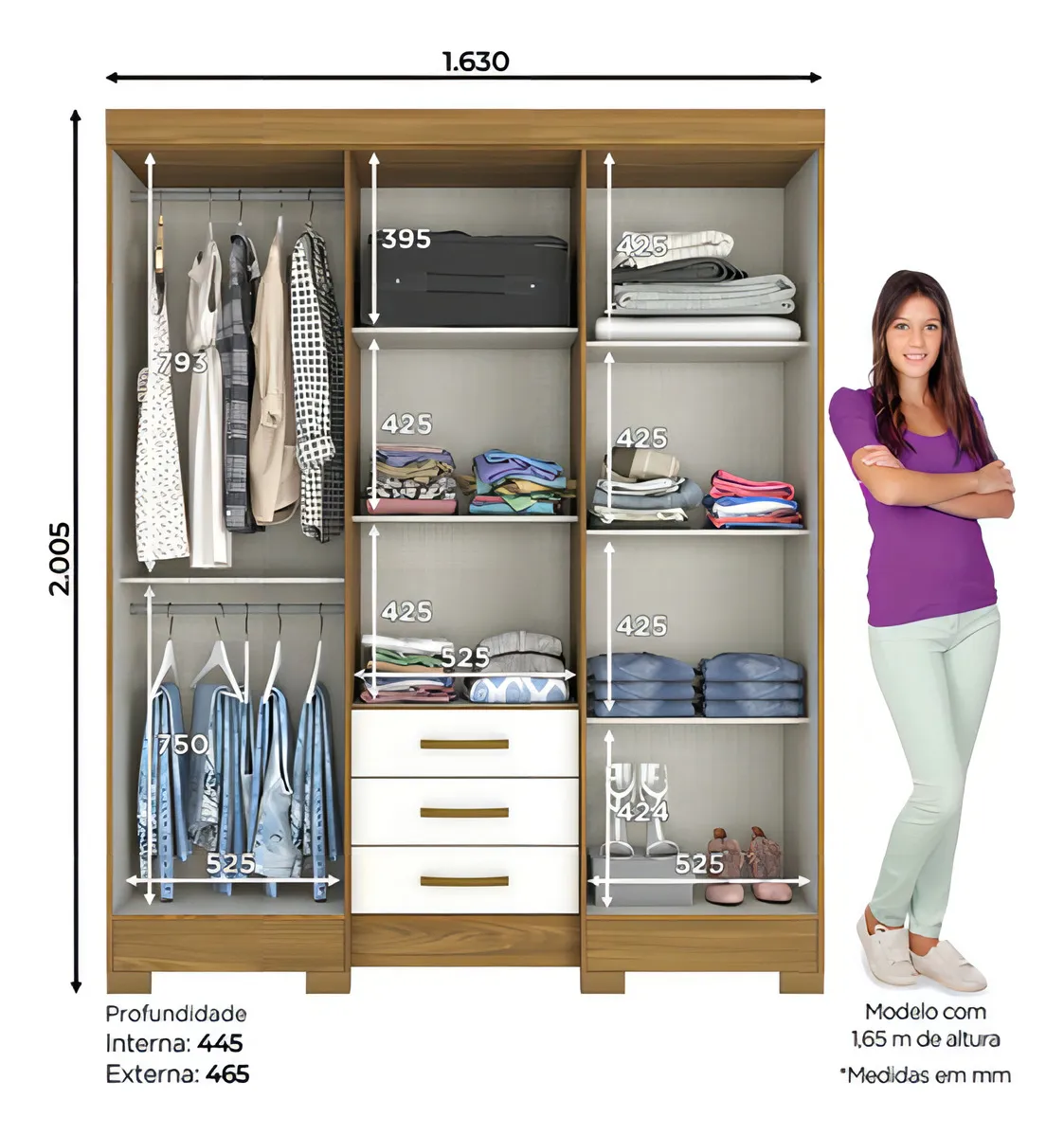 Roupeiro 06 Portas 03 Gavetas Nature/OFF White